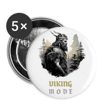 Wikinger schaut in die Ferne „Viking Mode“ - Buttons groß 56 mm (5er Pack) - Weiß - Vorne