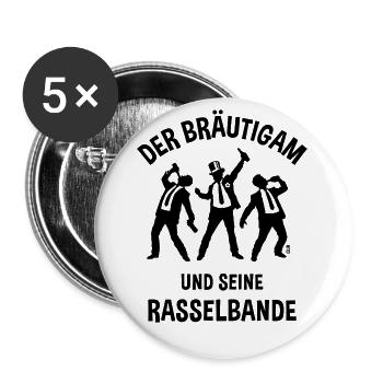 Der Bräutigam Und Seine Rasselbande (JGA / Black) - Buttons groß 56 mm (5er Pack) - Weiß - Vorne