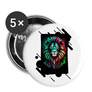 Colorful Neon Lion - Buttons large 2.2''/56 mm (5-pack) - white - Front