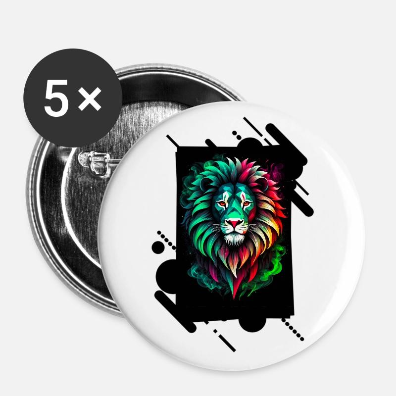 Bunter Neonlöwe - Buttons groß 56 mm (5er Pack) - Weiß