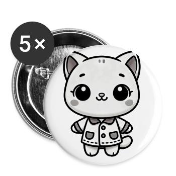 Adorable Kitty - Dressed to Charm - Buttons large 2.2''/56 mm (5-pack) - white - Front