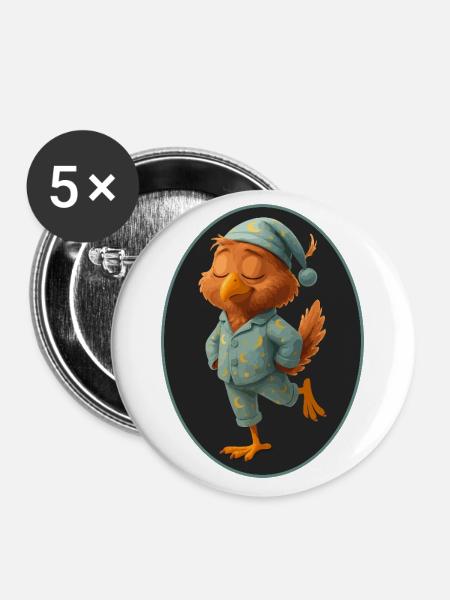 Schlaf Vogel - Buttons groß 56 mm (5er Pack) - Weiß