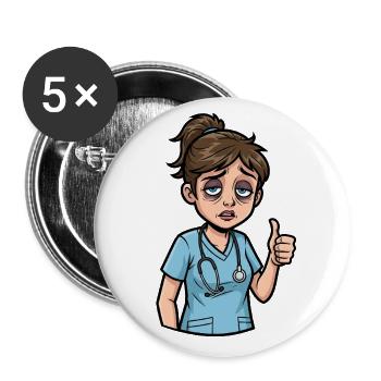 Tired Heroine: Care with Heart & Humor - Buttons large 2.2''/56 mm (5-pack) - white - Front