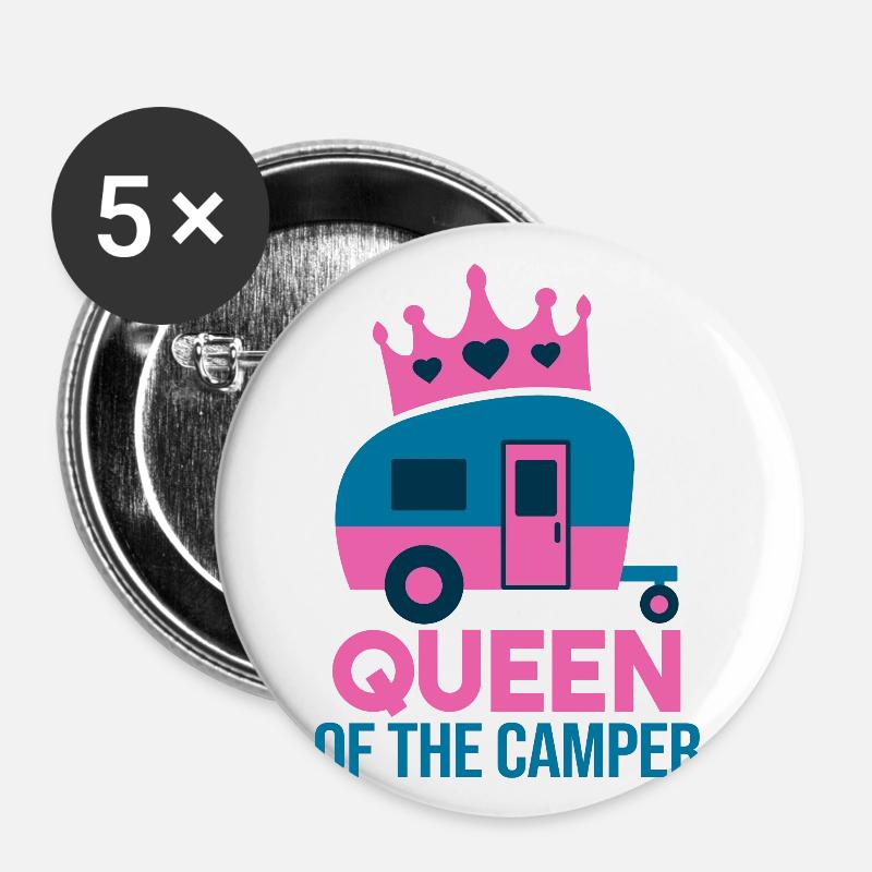 QUEEN OF THE CAMPER - Buttons groß 56 mm (5er Pack) - Weiß