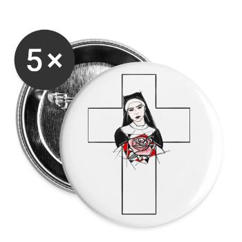 Nonne Kreuz Rose Tattoo Nun Gothic Dark - Buttons groß 56 mm (5er Pack) - Weiß - Vorne