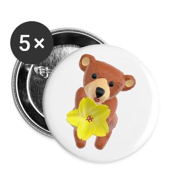 Ours en peluche avec fleur et bouche baiser 3D - Lot de 5 grands badges (56 mm) - blanc - Devant