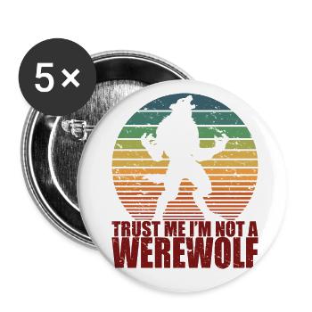 Spaß Scary Werwolf Retro Halloween Süßes oder Saures - Buttons groß 56 mm (5er Pack) - Weiß - Vorne