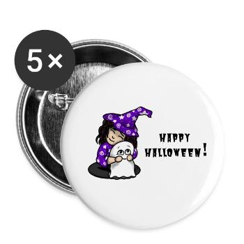Happy Halloween! (Hexe und Geist) - Buttons groß 56 mm (5er Pack) - Weiß - Vorne