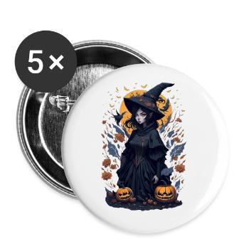 Bewitching Night: Halloween Black Witch - Buttons large 2.2''/56 mm (5-pack) - white - Front