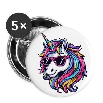 Cooles Einhorn mit Sonnenbrille - Buttons groß 56 mm (5er Pack) - Weiß - Vorne
