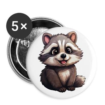 Baby Waschbär - Buttons groß 56 mm (5er Pack) - Weiß - Vorne