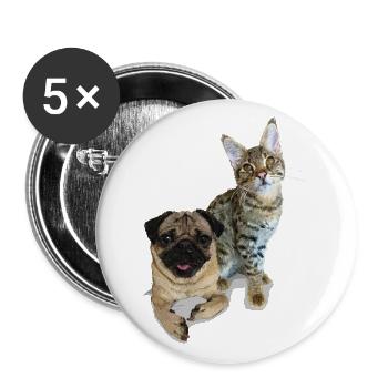 Pug and cat - Buttons large 2.2''/56 mm (5-pack) - white - Front