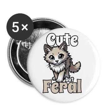 Chat mignon mais sauvage Drôle Adorable Kitty Kavaii - Lot de 5 grands badges (56 mm) - blanc - Devant
