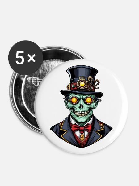 Gruseliger Halloween Steampunk Ghul - Buttons groß 56 mm (5er Pack) - Weiß