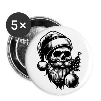 Crâne de Père Noël avec ornement de Noël - Lot de 5 grands badges (56 mm) - blanc - Devant