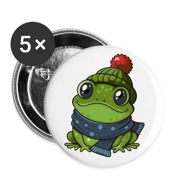 Grenouille mignonne avec écharpe et chapeau à pompon. - Lot de 5 grands badges (56 mm) - blanc - Devant