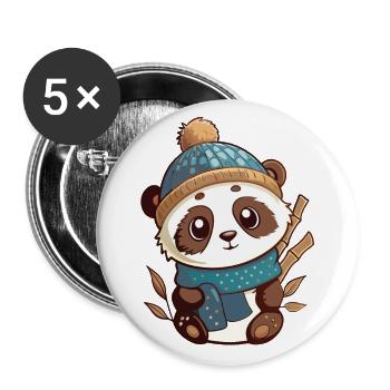Niedlicher Panda mit Schal und Pudelmütze. - Buttons groß 56 mm (5er Pack) - Weiß - Vorne