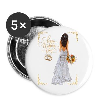 Happy Wedding Day - Buttons large 2.2''/56 mm (5-pack) - white - Front