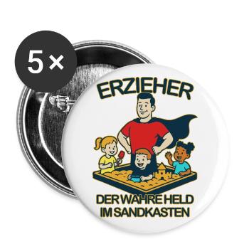 Erzieher - Der wahre Held im Sandkasten - Buttons groß 56 mm (5er Pack) - Weiß - Vorne