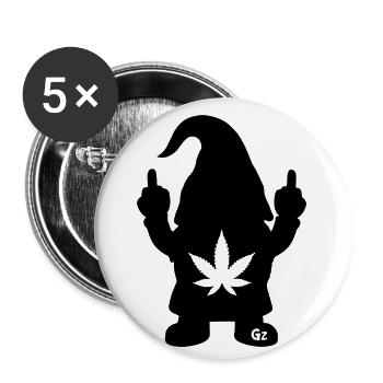 Frecher Zwerg mit Hanfblatt - Buttons groß 56 mm (5er Pack) - Weiß - Vorne
