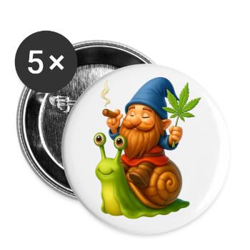 Cooler Zwerg kiffend auf Schnecke - Cannabis -Weed - Buttons groß 56 mm (5er Pack) - Weiß - Vorne