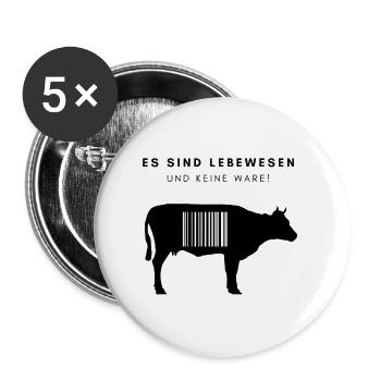 Es sind Lebewesen und keine Ware EDITION: Kuh - Buttons groß 56 mm (5er Pack) - Weiß - Vorne