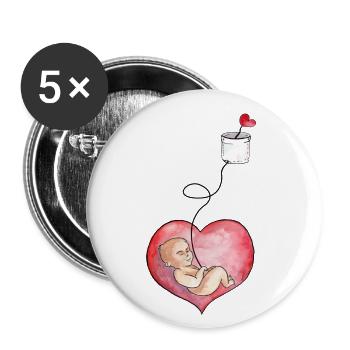 Mama und Baby sind mit dem Herzen verbunden - Buttons groß 56 mm (5er Pack) - Weiß - Vorne