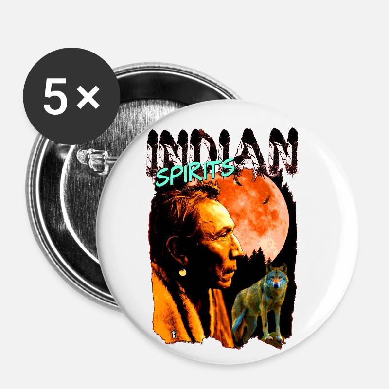 INDIAN SPIRITS 1.1 - Lot de 5 grands badges (56 mm) - blanc