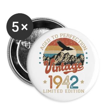 1942 Humour anniversaire 80 ans âge perfection - Lot de 5 grands badges (56 mm) - blanc - Devant