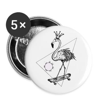 Flamingo Rosa Skate Crazy SVENPAINT - Buttons groß 56 mm (5er Pack) - Weiß - Vorne
