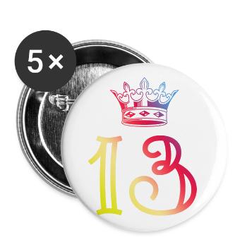 13 Zahl Krone - Buttons groß 56 mm (5er Pack) - Weiß - Vorne