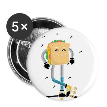 Rollerskaten Rollerskater Skaten Sandwich Brot - Buttons groß 56 mm (5er Pack) - Weiß - Vorne