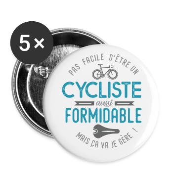 cycliste formidable vélo velo homme vélos - Lot de 5 grands badges (56 mm) - blanc - Devant