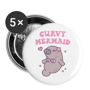Cute Manatee With Bikini Curvy Mermaid Funny - Buttons large 2.2''/56 mm (5-pack) - white - Front