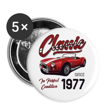 Ich bin nicht alt, ich bin Oldtimer Jahrgang Jahrgang 1977 - Buttons groß 56 mm (5er Pack) - Weiß - Vorne