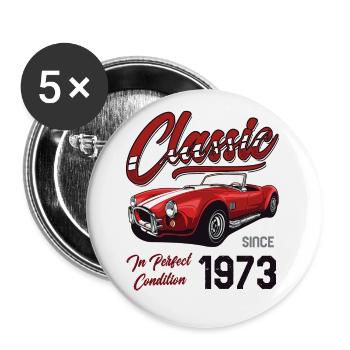 Je ne suis pas vieux Je suis une voiture classique vintage née en 1973 - Lot de 5 grands badges (56 mm) - blanc - Devant