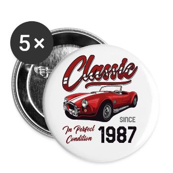 Ich bin nicht alt, ich bin Oldtimer Jahrgang Jahrgang 1987 - Buttons groß 56 mm (5er Pack) - Weiß - Vorne