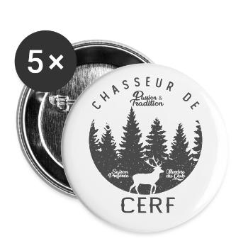 chasse chasseur de cerf cadeau cool papa papy - Lot de 5 grands badges (56 mm) - blanc - Devant