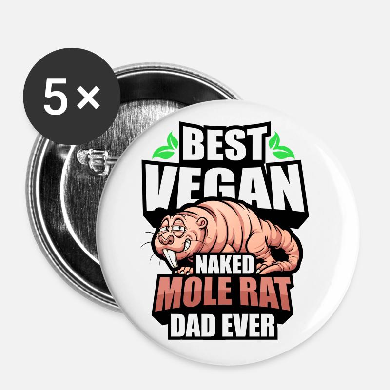 Naked mole rat vegan - Buttons large 2.2''/56 mm (5-pack) - white