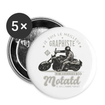 Motard le meilleur graphiqte cadeau cool - Lot de 5 grands badges (56 mm) - blanc - Devant