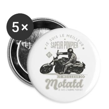Motard le meilleur Sapeur pompier cadeau cool - Lot de 5 grands badges (56 mm) - blanc - Devant