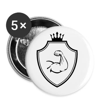 Arm Muskeln Wappen Bizeps - Buttons groß 56 mm (5er Pack) - Weiß - Vorne
