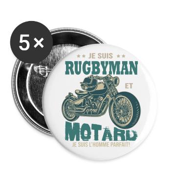 rugby motard parfait rugbyman parfait - Lot de 5 grands badges (56 mm) - blanc - Devant