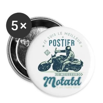 Motard le meilleur postier cadeau cool facteur - Lot de 5 grands badges (56 mm) - blanc - Devant