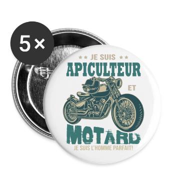 motard parfait apiculteur parfait abeille - Lot de 5 grands badges (56 mm) - blanc - Devant