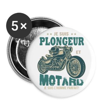motard parfait plongeur parfait - Lot de 5 grands badges (56 mm) - blanc - Devant