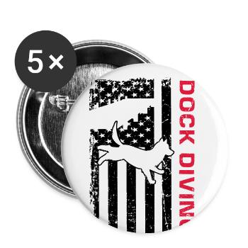 Dock Diving Design für Dog Jumping und Dock Dog - Buttons groß 56 mm (5er Pack) - Weiß - Vorne