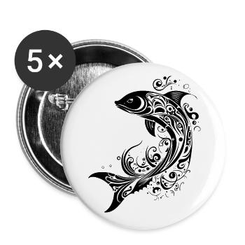 Poisson Tribal Style de tatouage Sea Lake River Nature - Lot de 5 grands badges (56 mm) - blanc - Devant