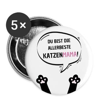 Du bist die beste Katzenmama schwarz - Buttons groß 56 mm (5er Pack) - Weiß - Vorne