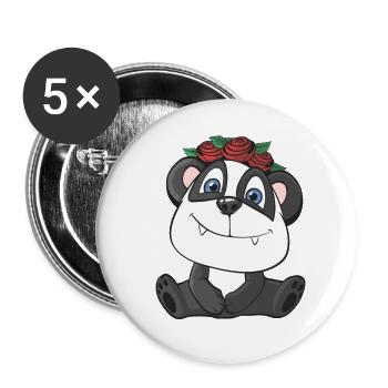 Niedlicher Panda mit Rosen - Buttons groß 56 mm (5er Pack) - Weiß - Vorne